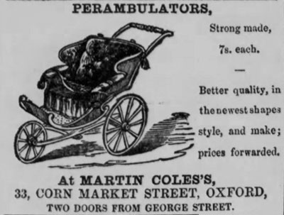 Advert by Coles for prams, 1863