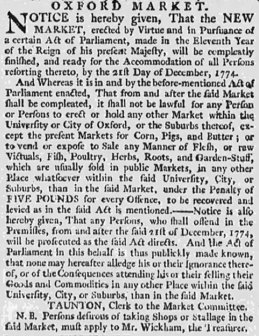 Opening of market, JOJ 10 Dec 1774