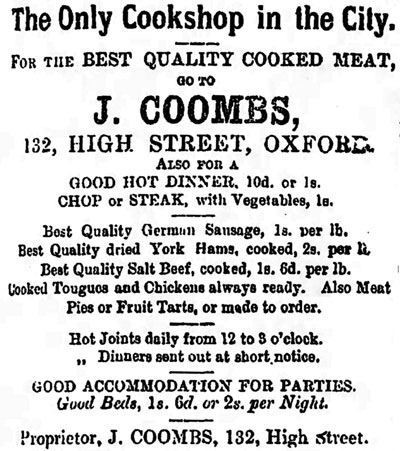 Coombs advertisement in Jackson's Oxford Journal