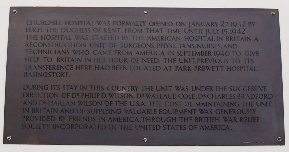 Plaque inside Churchill Hospital