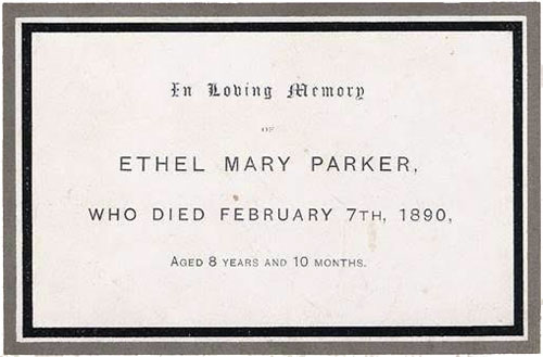 Memorial card of Ethel