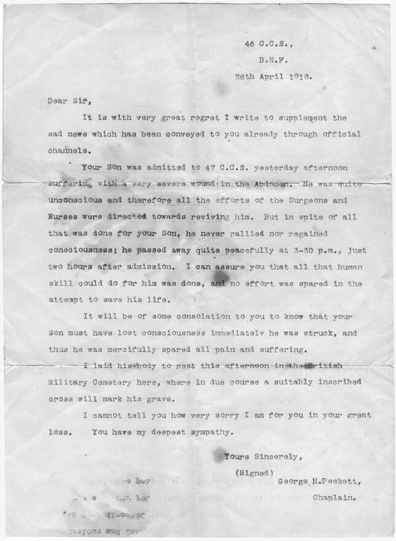 Letter from Chaplain