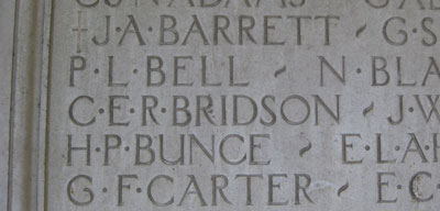Memorial to Charles Bridson in St John's College