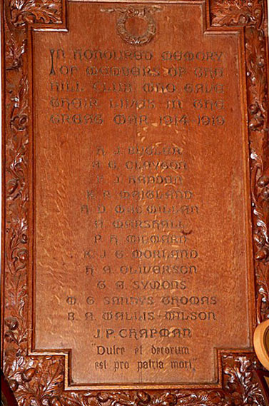 Morland Hill Club memorial