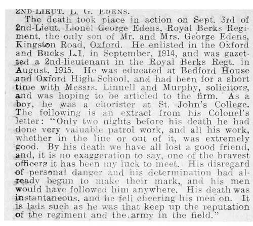 Obituary of Edens in Oxford Chronicle