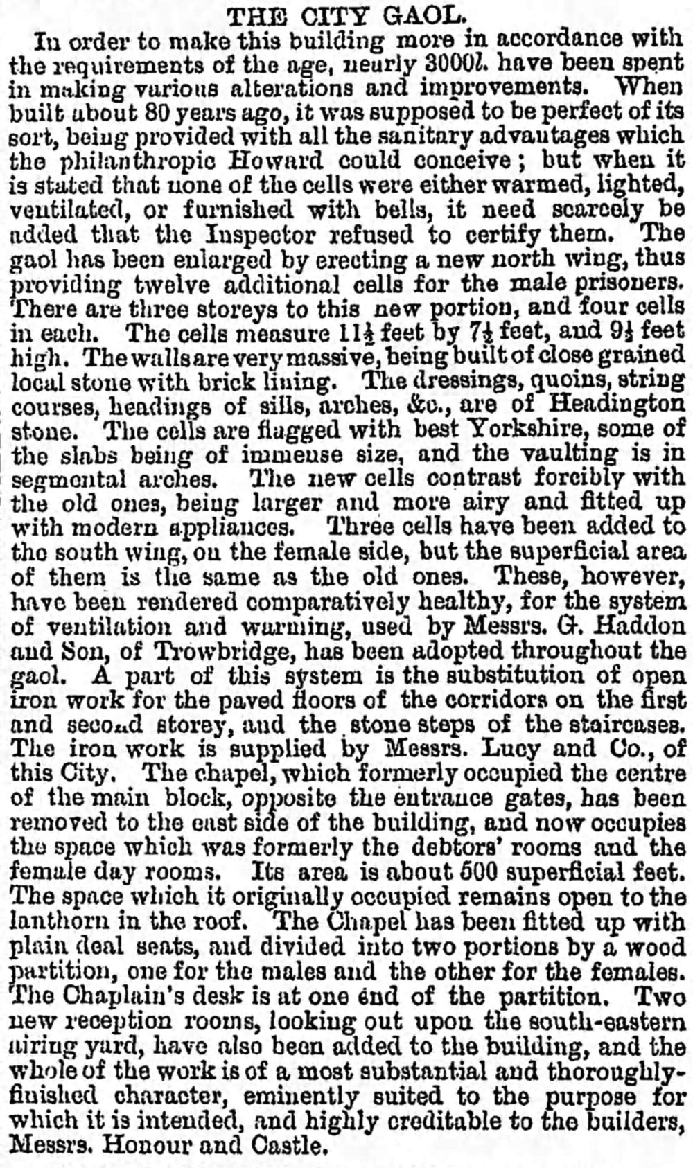 City gaol, JOJ 14 October 1871