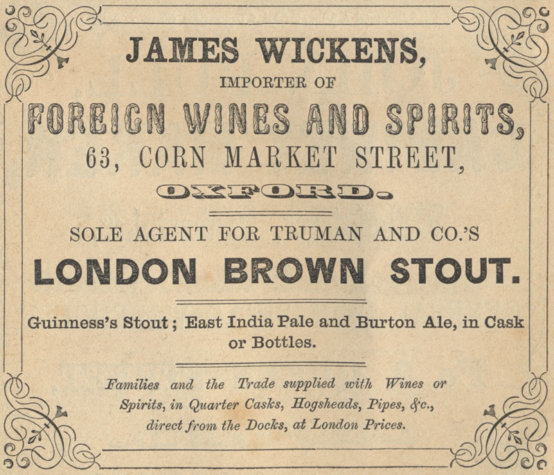 Wickens advertisement in 1854