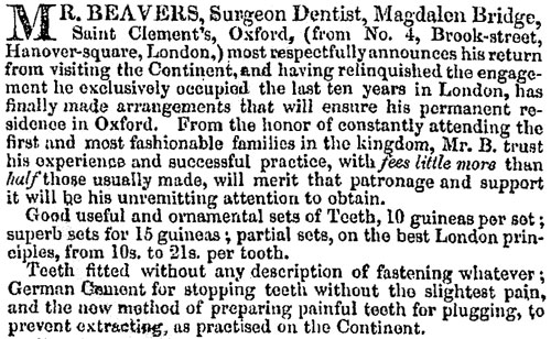 Bevers' first advertisement, 1837