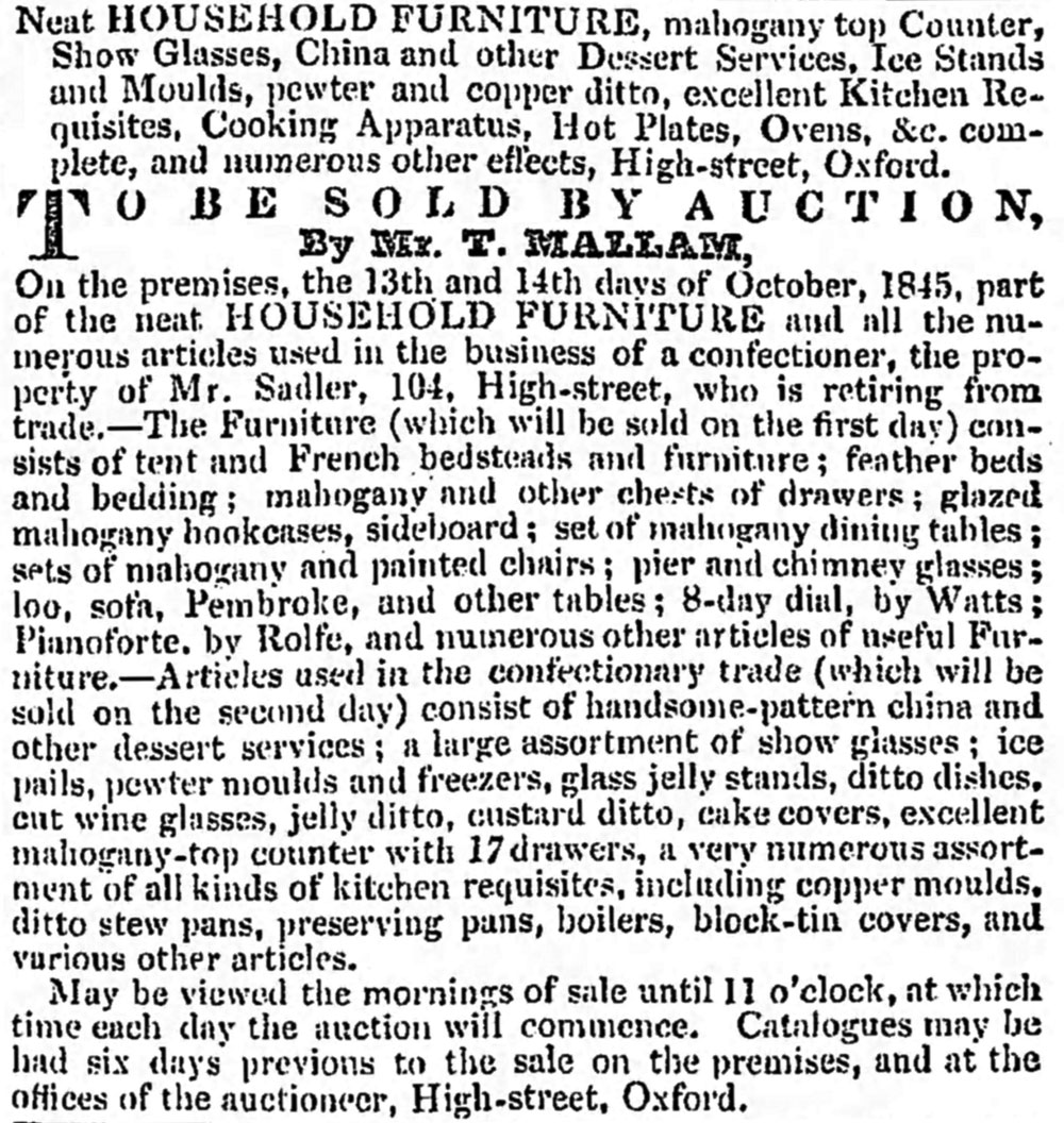 Contents sale of 104 High Street, JOJ 23 October 1824