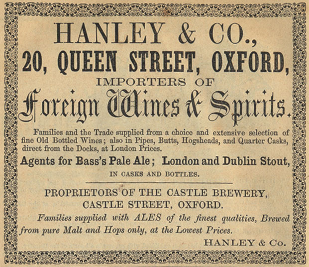 Advertisement for Hanley's in 1854 directory