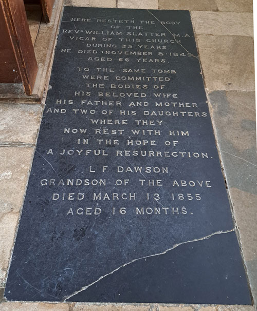 Revd William Slatter's grave in Cumnor Church
