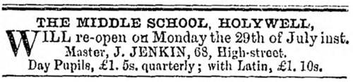 Middle School advertisement 20 July 1861