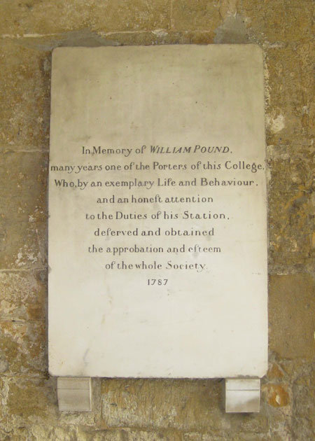 Memorial to a college porter, Christ Church